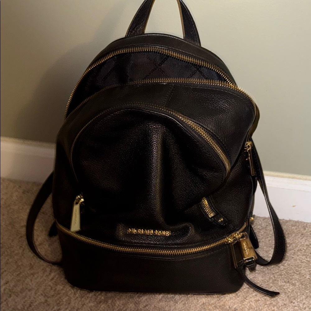 Michael Kors Black Backpack with Gold Zippers